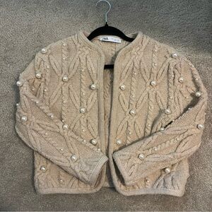 Zara Pearl Cardigan Sweater Size S